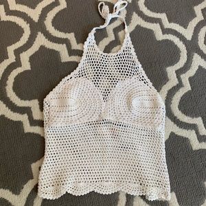 Guess White Crochet Halter Tank Top
